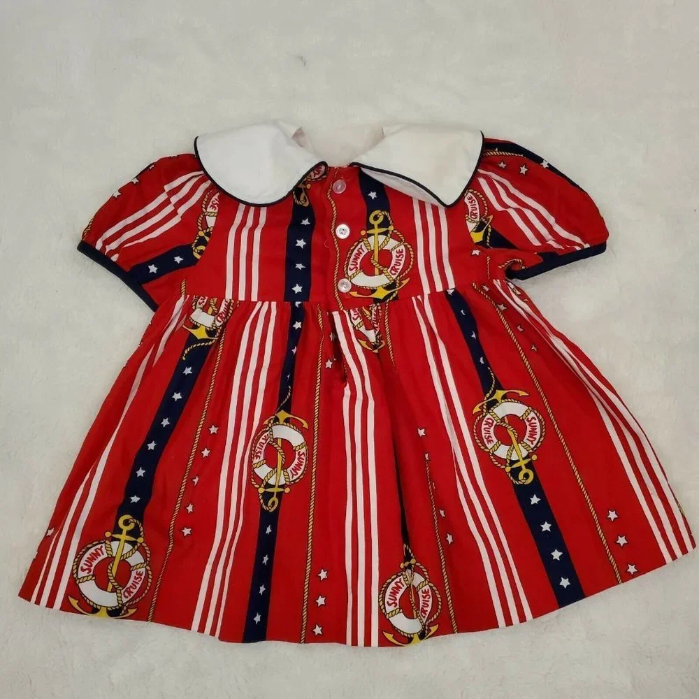 Polly Flinders sailor Dress Sz 18 Months Hat Red Anchor‎ Stars Patriotic